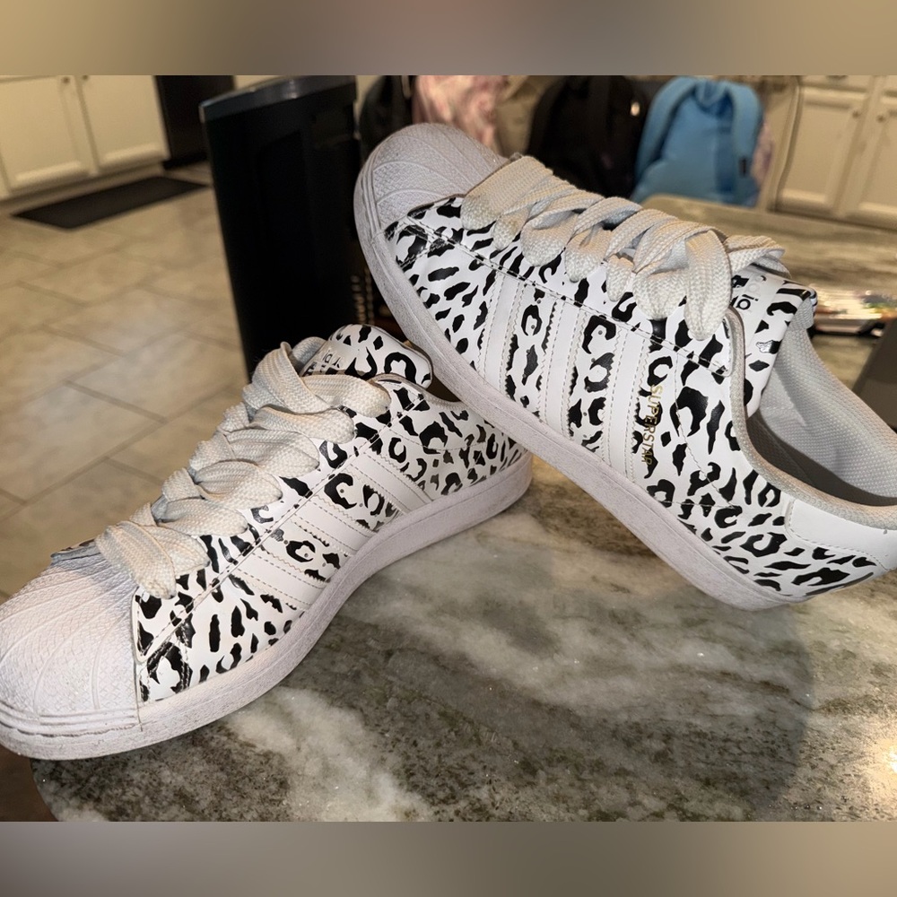 Adidas superstar cheetah print sneakers